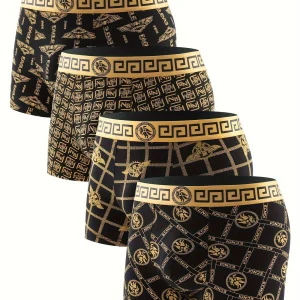 Boxers Homme pack de 4 – Noir et Or – Confort Premium et Style Grec