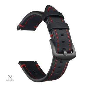 Bracelet de montre en cuir noir avec surpiqûres blanches – Accessoire élégant et résistant pour montre homme et femme