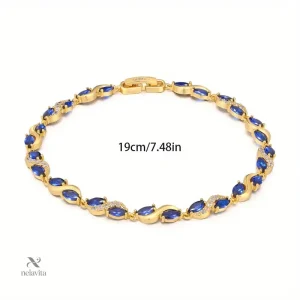 Bracelet doré femme avec cristaux bleus et zircons