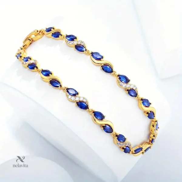 Bijoux raffinés pour femme, bracelet doré avec éclat bleu