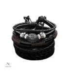 Bijou tendance en cuir noir avec motif métal et perles