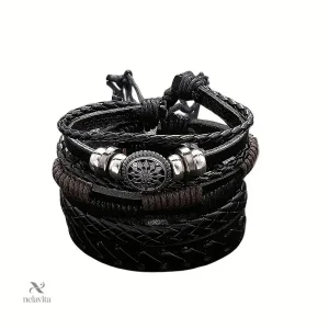 Bijou tendance en cuir noir avec motif métal et perles