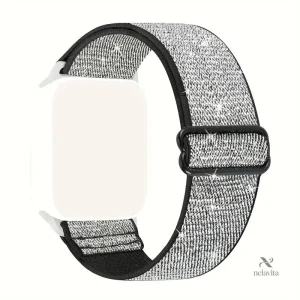Bracelet nylon pailleté argent ajustable pour montre connectée – Accessoire confortable et élégant
