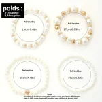 Bracelets perles blanches et dorées – Lot de 5 bijoux femme