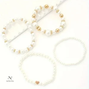 Élégants bracelets en perles blanches et dorées pour femme