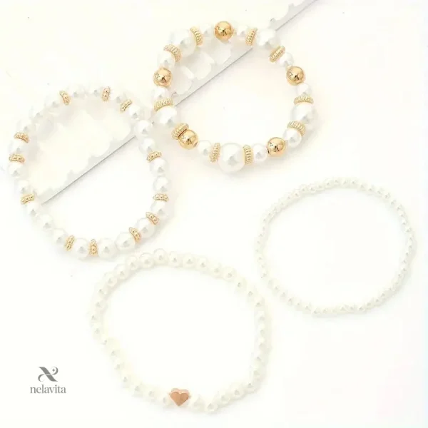 Élégants bracelets en perles blanches et dorées pour femme