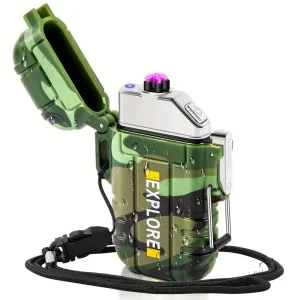 Briquet Électrique Tempête Étanche Rechargeable USB – Allume-Feu Plasma Outdoor avec Dragonne – Modèle Explore