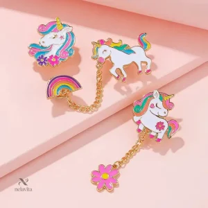 Broches Licorne et Arc-en-Ciel pour enfants en couleur