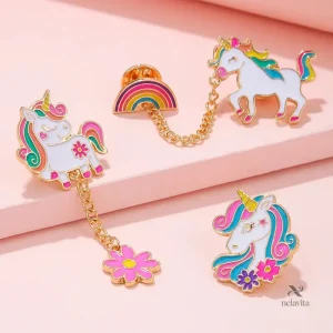 Boutons fantaisie enfant avec chaîne et fleurs multicolores