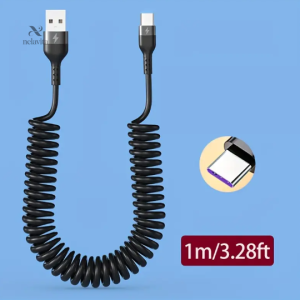 Câble USB Spirale 1m – Charge Rapide Type-C pour Smartphone – Résistant, Extensible et Antienchevêtrement