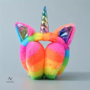 Cache-Oreilles Licorne Femme & Enfant – Pliable, Multicolore en Fausse Fourrure, Ultra Doux et Fantaisie
