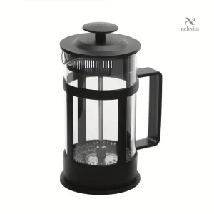 Cafetière à Piston avec Filtre Inox – French Press en Verre et Acier Noir, Idéale pour Café Moulu et Infusion de Thé