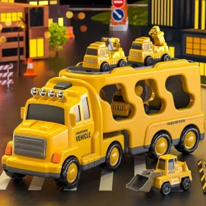 Camion transporteur de véhicules de chantier en jouet