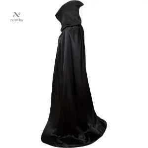 Cape noire à capuche longue – Déguisement sorcier, mage ou Halloween