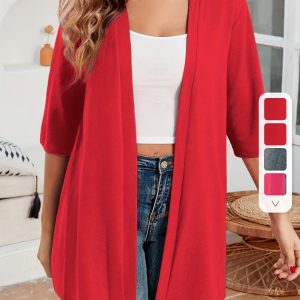 Cardigan Élégant Grande Taille - Ouvert & Manches Mi-longues