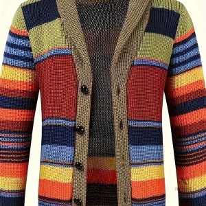 Cardigan Élégant pour Hommes - Tricot Contrasté - Confortable