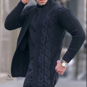 Cardigan En Tricot Torsadé Solide de Grande Taille Pour Hommes