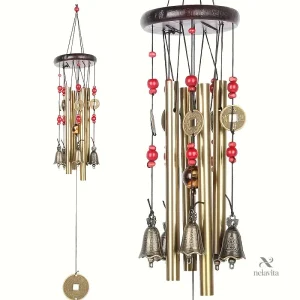 Carillon Feng Shui en cuivre et bois pour décoration intérieure