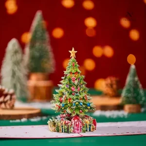 Carte de Vœux Pop-Up Sapin de Noël 3D pour les fêtes