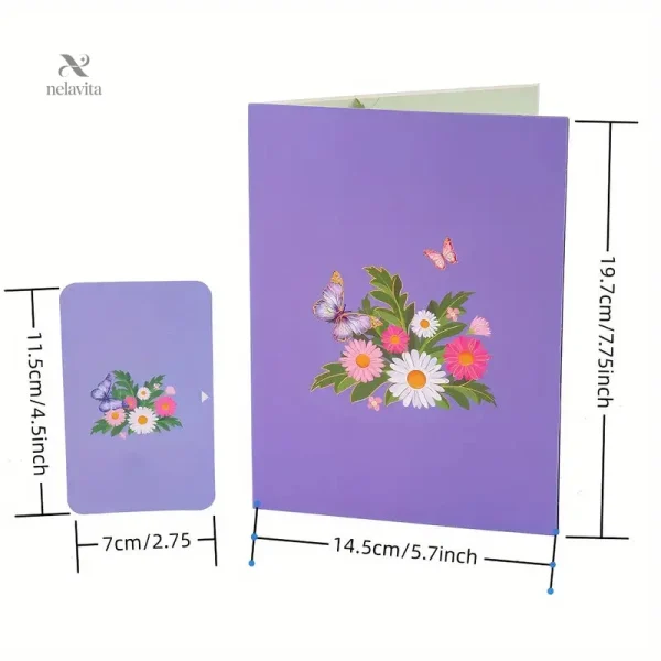Papillon et fleurs en relief sur carte de vœux artisanale