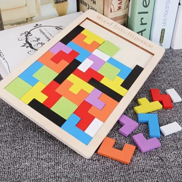 Jeu de réflexion Tetris en bois, amusant et interactif