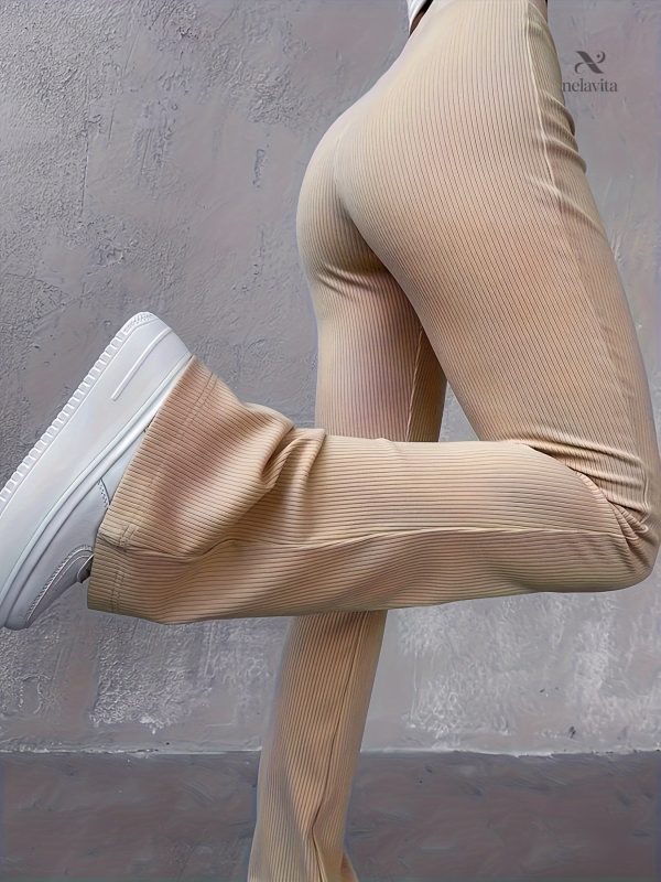 casual-ribbed-simple-slim-leggings-solid-color-high-waist-nmo57j-1 Pantalon Côtelés Taille Haute