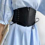 Ceinture noire féminine, design corset à lacets