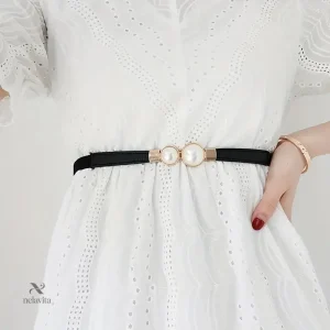 Ceinture élastique femme marron avec perles – Accessoire chic et ajustable pour robe et pantalon