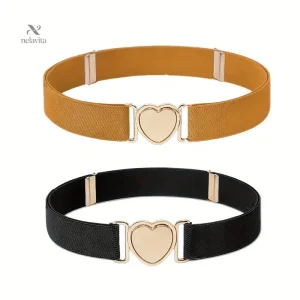 Ceinture Femme Élastique avec Boucle Cœur Dorée – Accessoire Mode Chic pour Robe et Taille