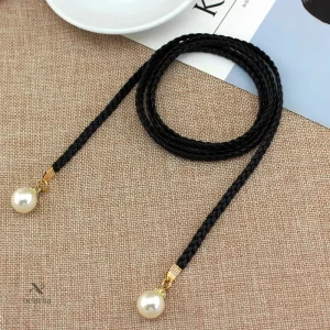Ceinture femme fine tressée rouge avec perles – Accessoire chic et élégant