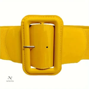 Ceinture femme large élastique jaune – Accessoire tendance avec boucle rectangulaire