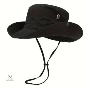 Chapeau de soleil homme noir – Bob safari avec cordon réglable pour randonnée et plein air