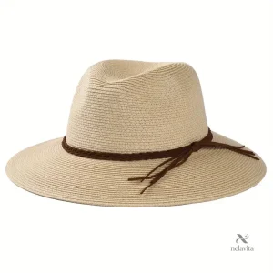Chapeau femme été noir à large bord – Protection solaire élégante avec bande tressée