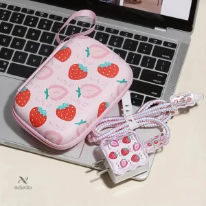 Chargeur rapide avec étui de rangement motif fraise