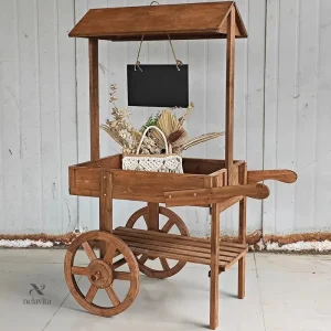 Chariot décoratif en bois pour terrasse et balcon
