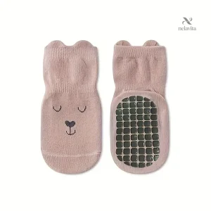 Chaussettes antidérapantes bébé – Bas doux avec oreilles et motifs animaux, confort et sécurité pour premiers pas