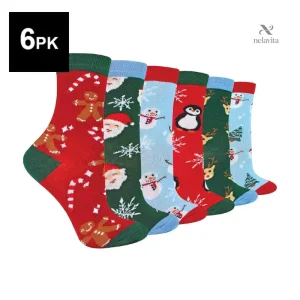 Chaussettes de Noël enfant rouges avec motifs pingouin et flocon