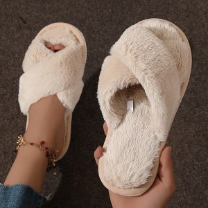 Chaussons croisés en peluche - Confort & semelle antidérapante