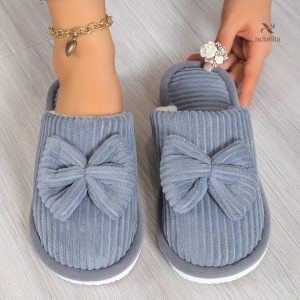 Chaussons douillets avec nœud - Confort chaud et pelucheux