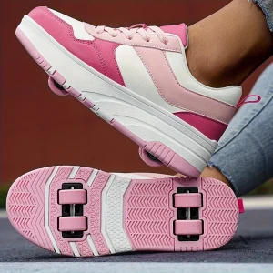 Chaussures à Roulettes Enfant – Baskets à Roues Rétractables Rose et Noir, Sport, Glisse et Fun au Quotidien