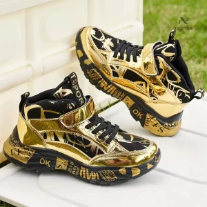 Chaussures bébé garçon montantes dorées – Baskets tendance et confortables pour look stylé