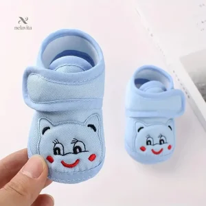 Chaussures bébé garçon souples en coton – Chaussons premiers pas avec motif chat mignon, confort et sécurité
