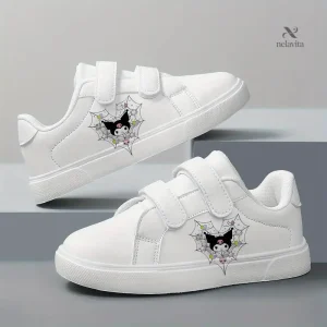 Chaussures de sport fille – Baskets blanches à scratch avec motif mignon confortables et légères