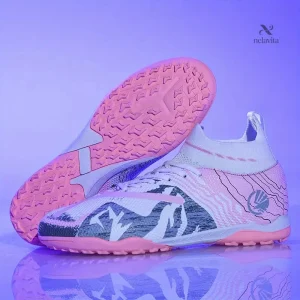 Chaussures de sport fille – Baskets de football en salle vert fluo et noir avec semelle antidérapante