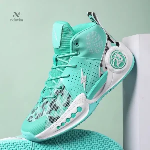 Chaussures de sport fille – Baskets montantes vert menthe respirantes et antidérapantes pour basketball