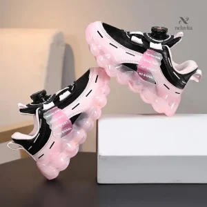 Chaussures de sport fille – Baskets noires et roses à semelle épaisse tendance et confortables