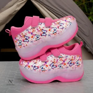 Chaussures de sport fille – Baskets roses à scratch avec imprimé papillons légères et tendance