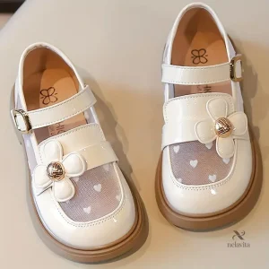 Chaussures fille élégantes blanches avec fleur – Mocassins sans lacets confortables pour cérémonies et fêtes