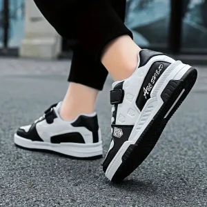 Chaussures garçon vert et blanc à scratch – Sneakers confortables sans lacets sport et école