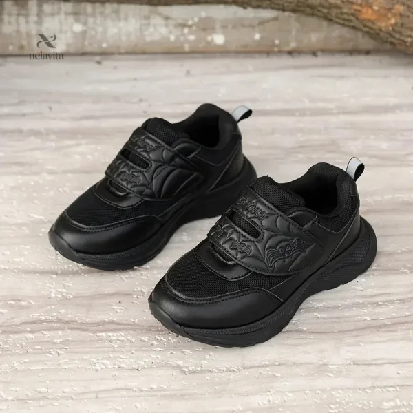 chaussures-sans-lacets-garcon-noires-mocassins-confort-a-qox9n0-1 Mocassins garçon noires à scratch avec motif chauve-souris